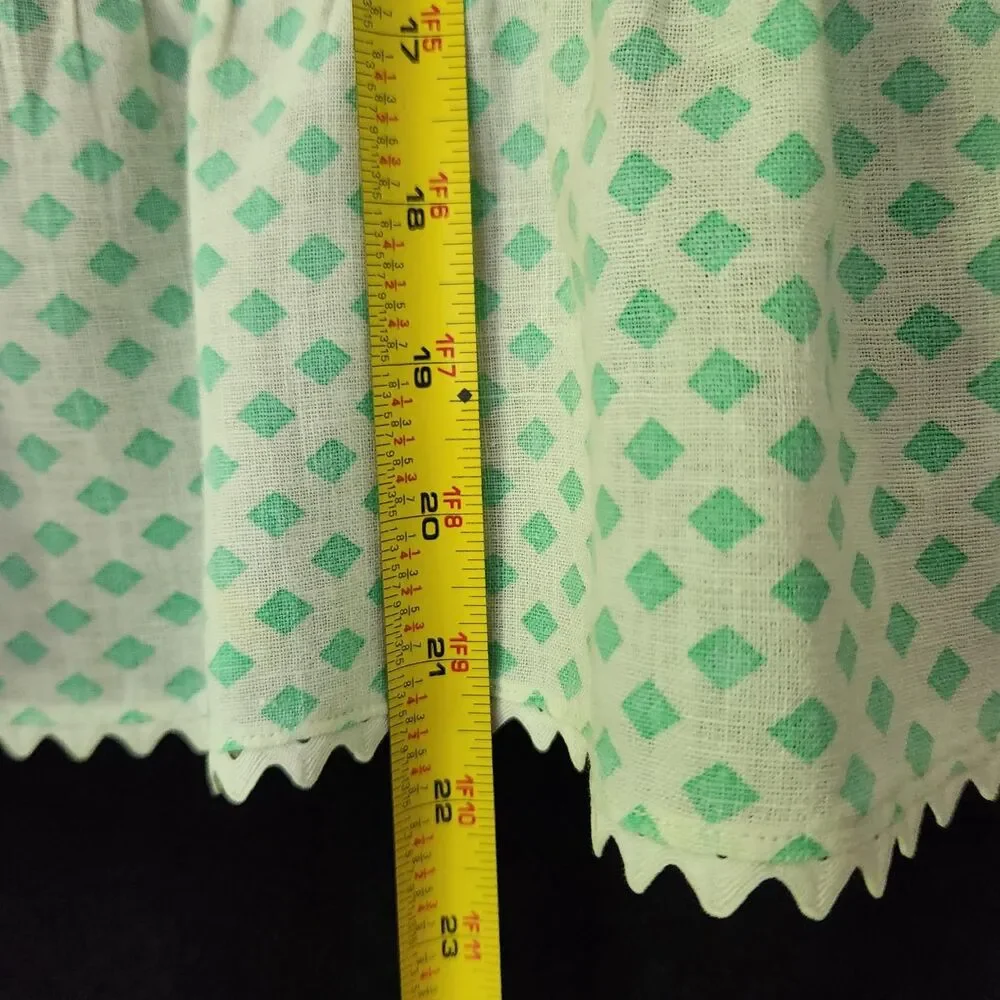 OOAK Half Apron Vintage Kitchen Turquoise Aqua White Plaid with Rick Rack Hem